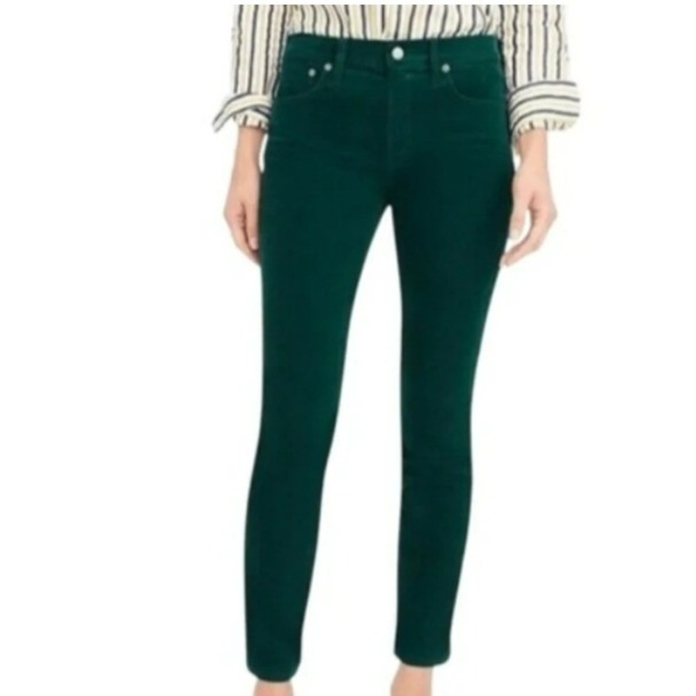 J.CREW Women'sβ 29 Forest Green Velvet 9" High-Rise Toothpick Jeans Skinny Pants